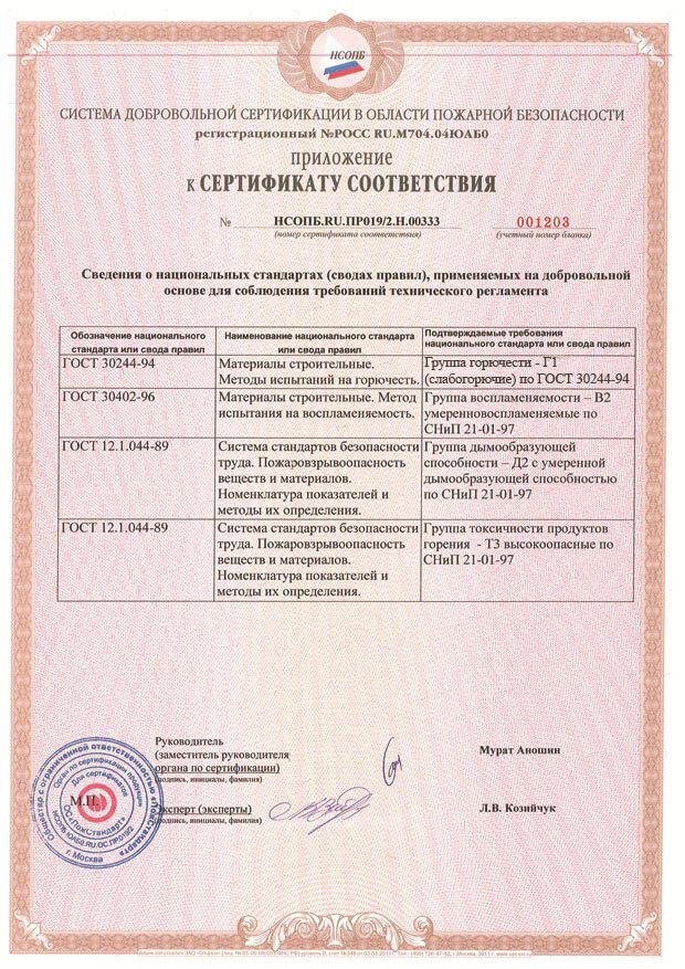 Сертификат пожарной безопасности (обратная сторона)